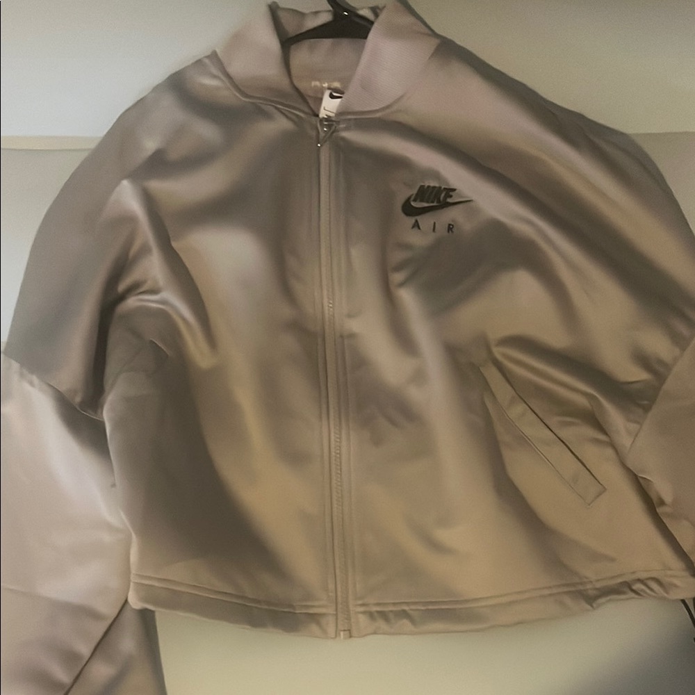 Nike Gray Bomber Jacket with Ribbed Cuffs